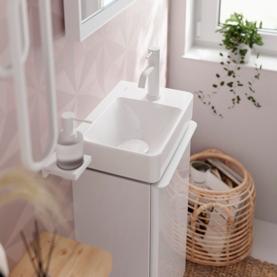 Tecturis S 1-hendel wastafelkraan 80 CoolStart met trekwaste mat wit