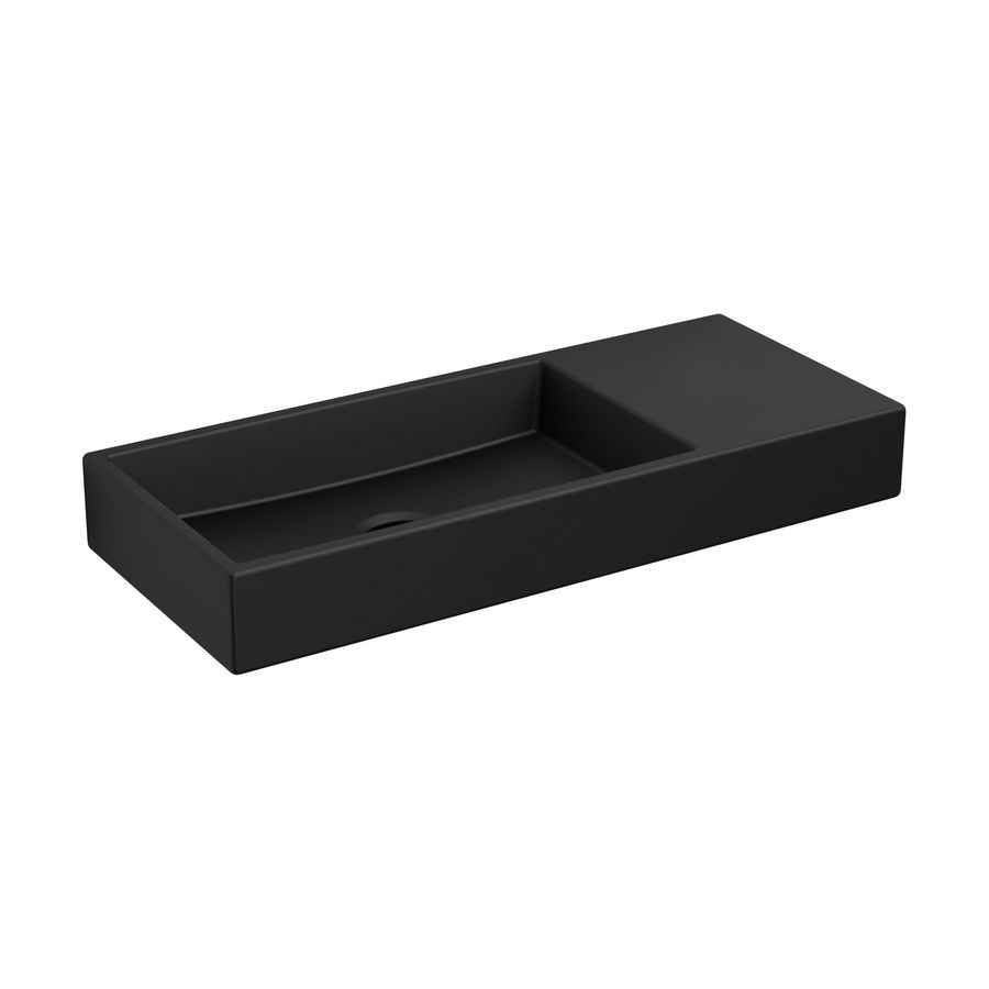 Fontein 450x190mm mat zwart RE zonder kraangat overloop/plug