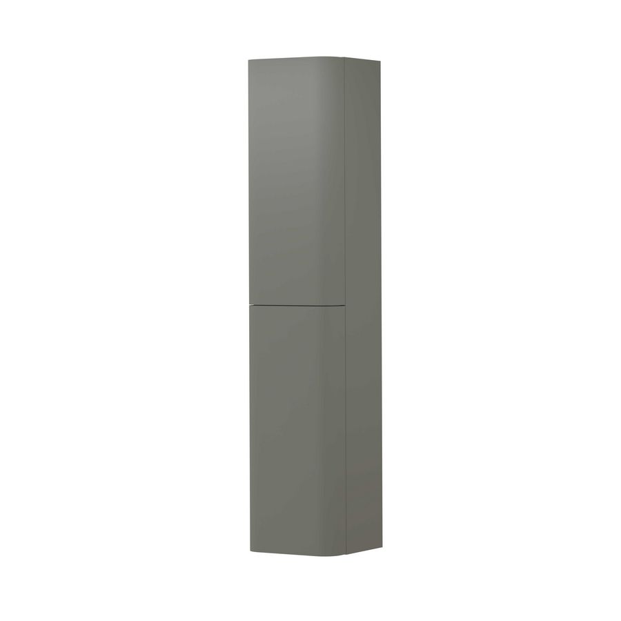 Hoge kast gelakt 2 deurs met afgerond front tbv grepen scharnieren links 35cm mat beton groen