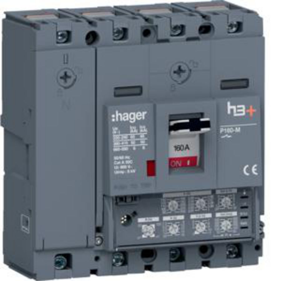 Vermogensautomaat h3+ P160 LSI 4P4D 160A 50kA kooiklemmen