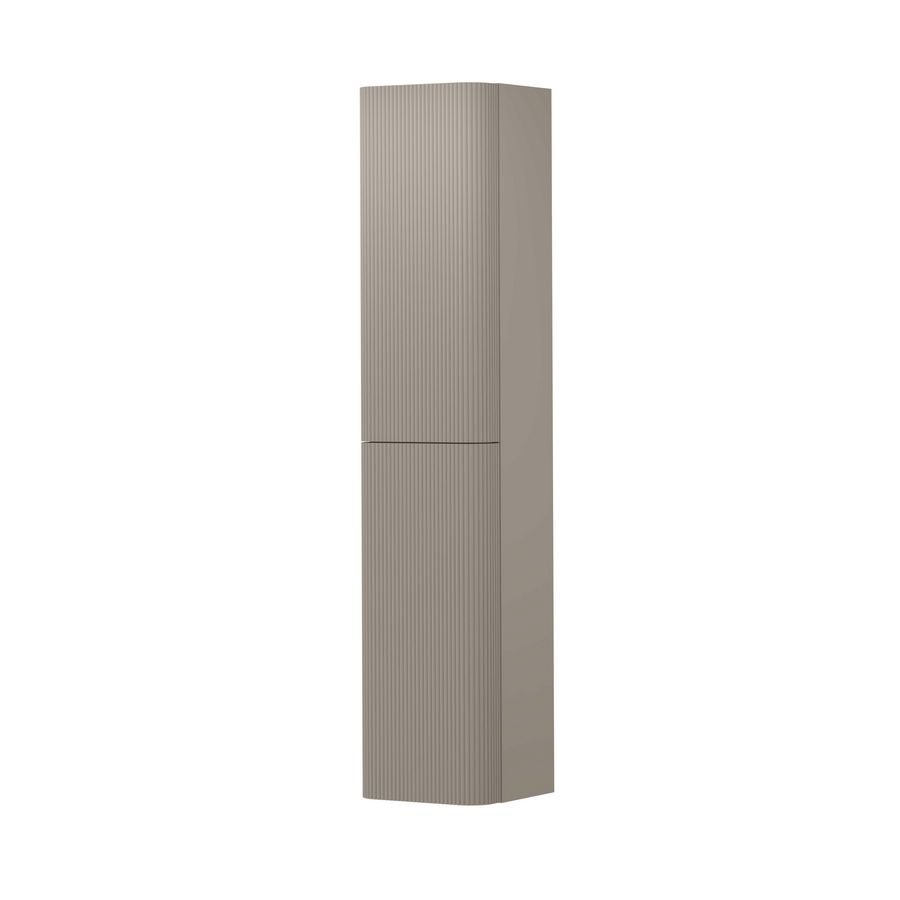 Hoge kast gelakt 2 deurs met afgerond gefreesd front tbv grepen scharnieren links 35cm mat creme cotton