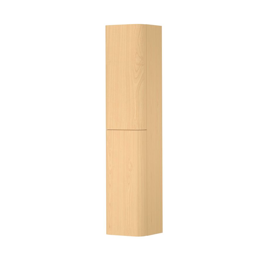 Hoge kast gelakt 2 deurs met afgerond front tbv grepen scharnieren links 35cm light veneer
