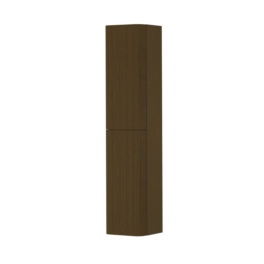 Hoge kast gelakt 2 deurs met afgerond gefreesd front tbv grepen scharnieren links 35cm shadow veneer