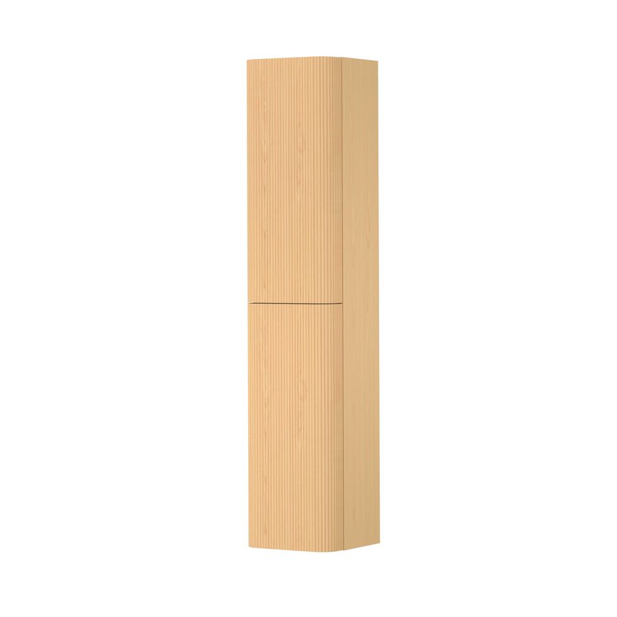 Hoge kast gelakt 2 deurs met afgerond gefreesd front tbv grepen scharnieren rechts 35cm light veneer