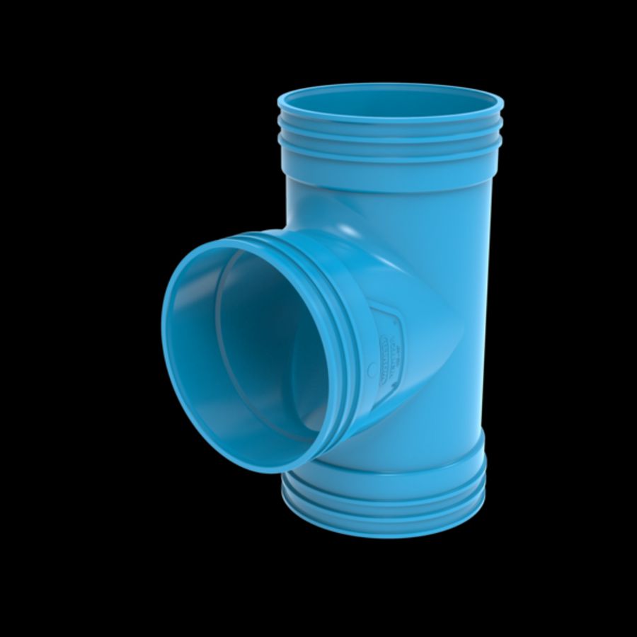 T-stuk lijm 90° PVC luchtverdeelsysteem VENTIZA blauw Ø125mm 3x mof