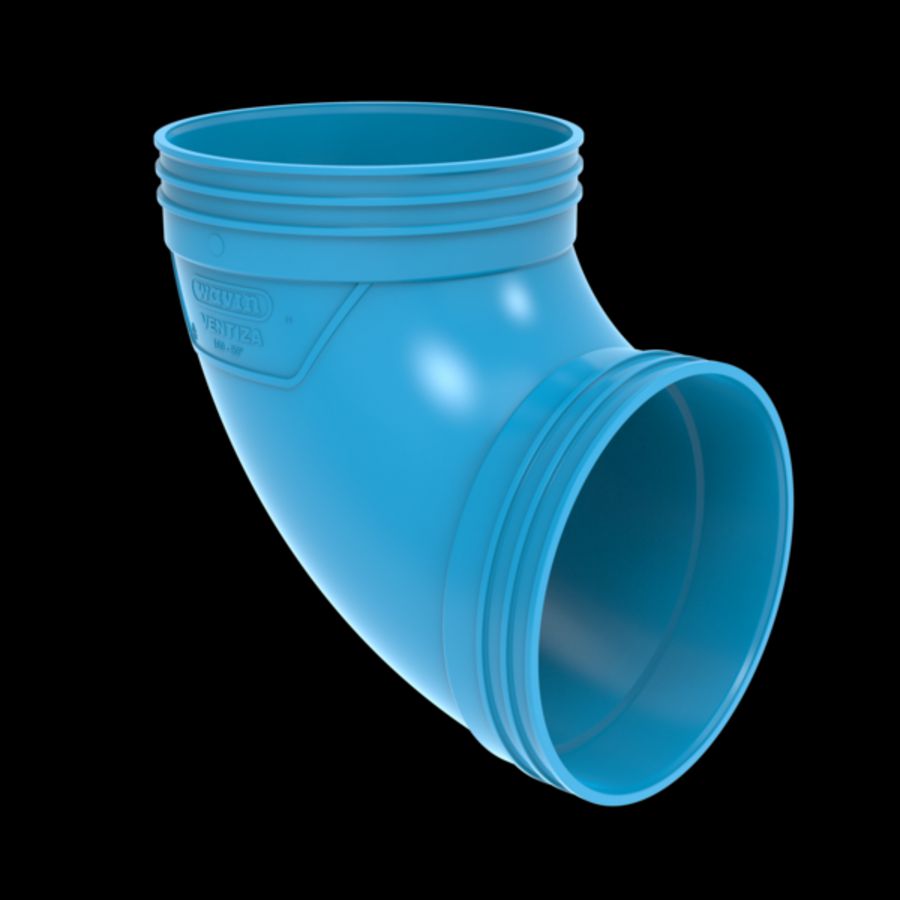 Bocht lijm 90° PVC luchtverdeelsysteem VENTIZA blauw Ø160mm mof/mof
