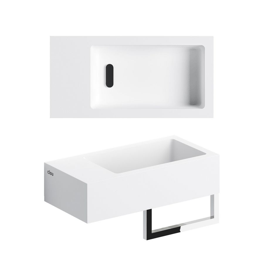 Flush 3 fontein 36cm met voorbewerkt kraangat links mat wit aluite incl. afvoerplug+handdoekhouder.+bevestigingsset