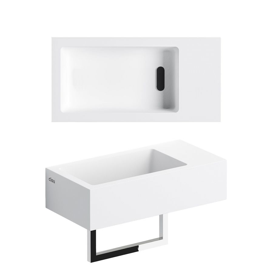 Flush 3 fontein 36cm met voorbewerkt kraangat rechts mat wit aluite incl. afvoerplug+handdoekhouder.+bevestigingsset