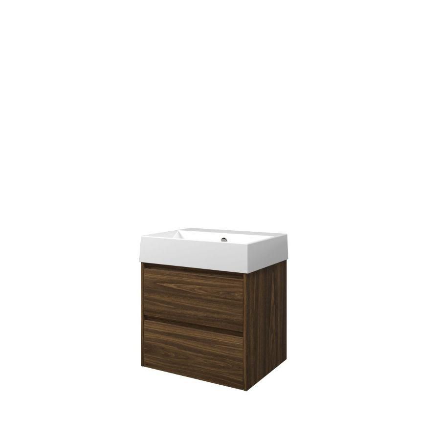 Set Proline porselein Loft wastafel wit zonder kraangat onderkast symmetrisch cabana oak 60x46cm