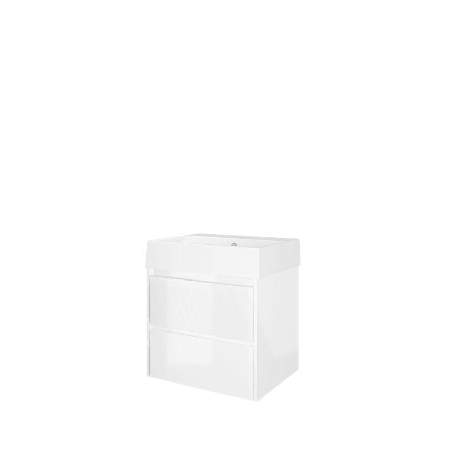 Set Proline porselein Loft wastafel wit met 1 kraangat onderkast symmetrisch glans wit 60x46cm