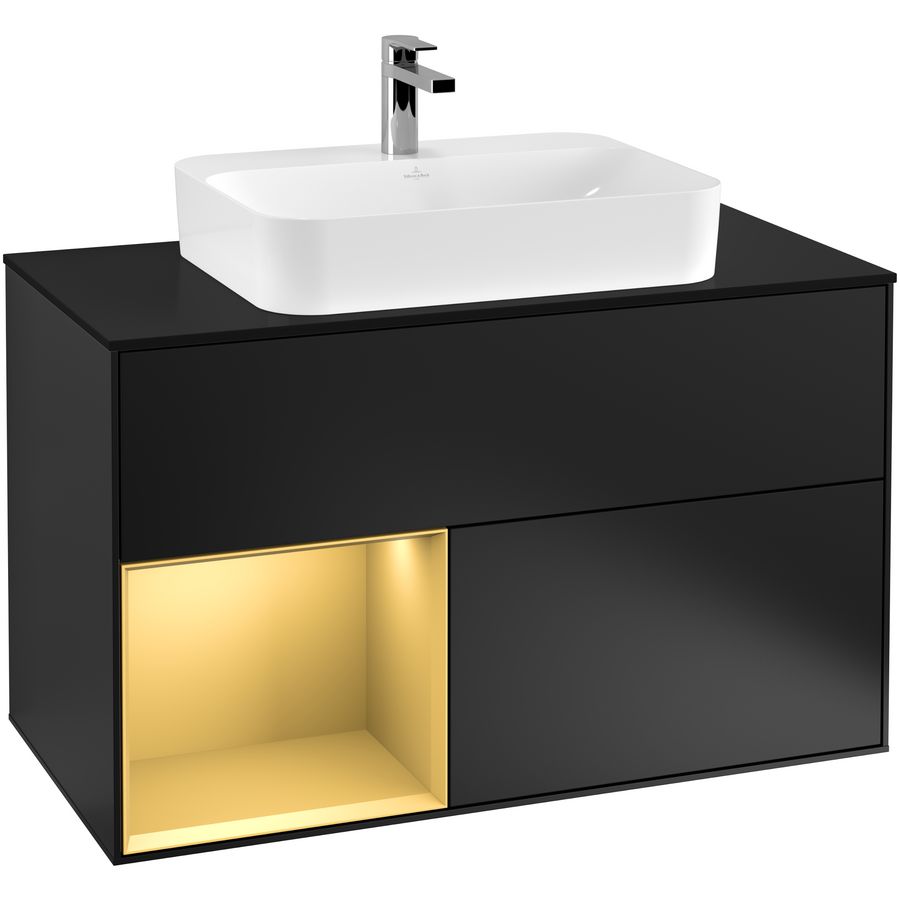 Wastafelonderkast Finion 1000x603x501mm Black Matt Lacquer F362HFPD