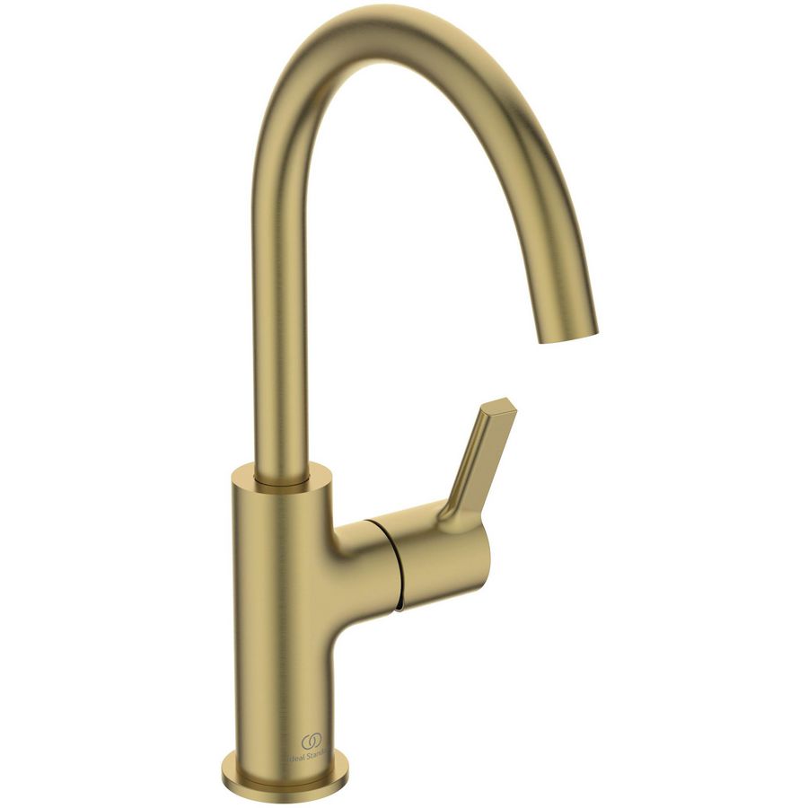 Joy wastafelmengkraan 5l/min. met hoge uitloop zonder waste brushed gold (mat goudkleurig)