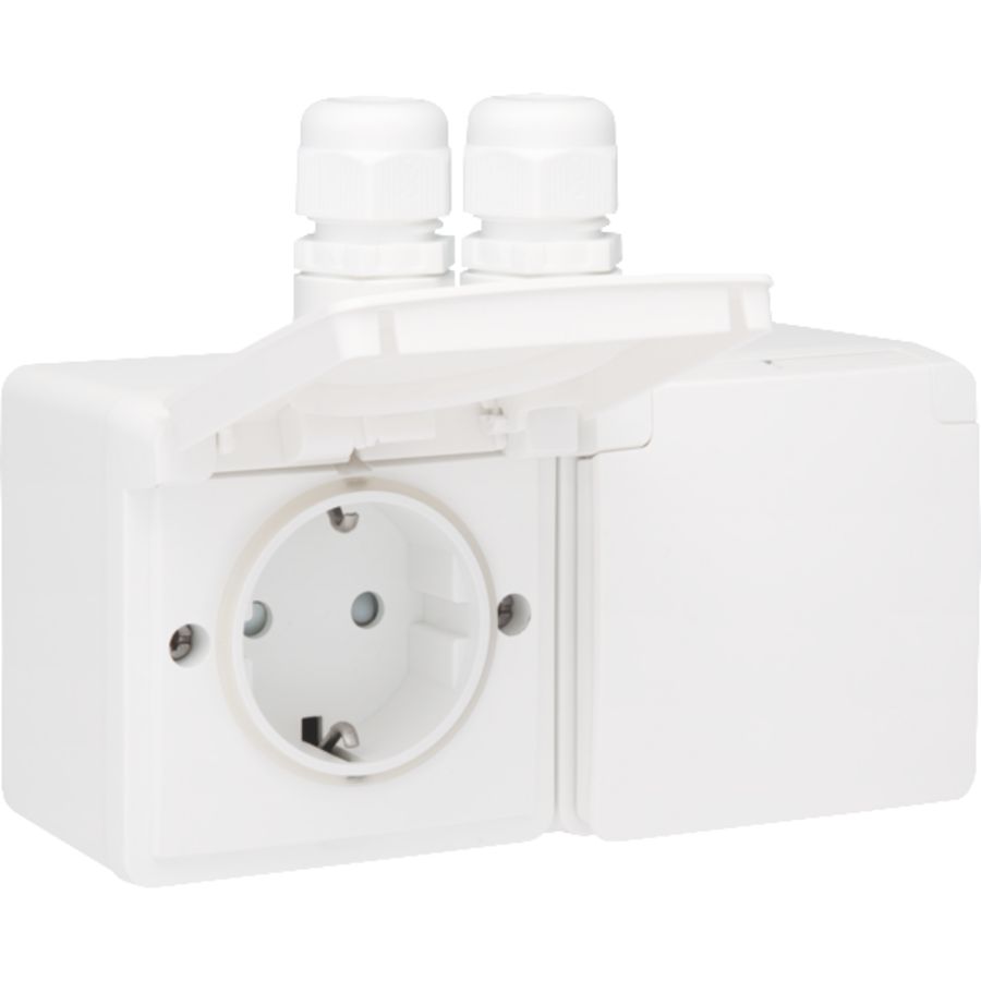Spuitwaterdicht dubbel HOR stopcontact 2xM20 insteek wit
