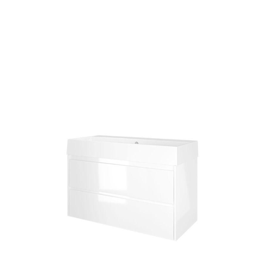 Set Proline porselein Loft wastafel wit zonder kraangat onderkast symmetrisch glans wit 100x46cm