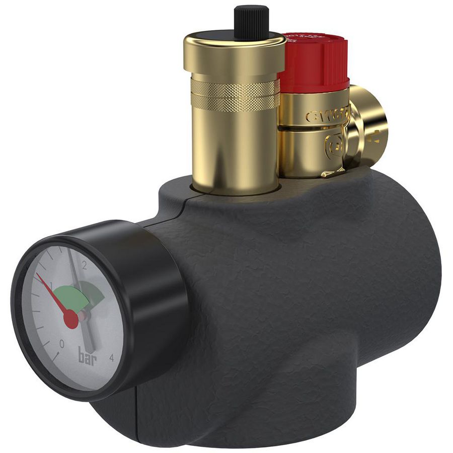 Veiligheidsgroep (overstortventiel /ontluchter / manometer /expansievat-aansl.) 1" 3 bar max.50kw incl. isolatie
