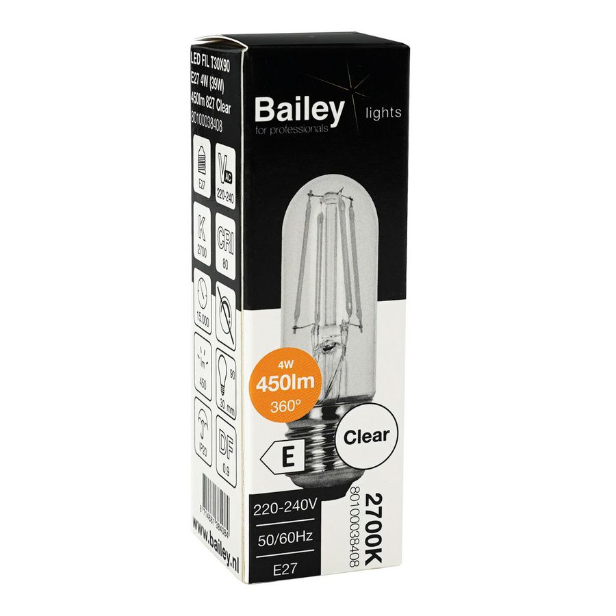 LED-lamp T30x90 FIL E27 4W 39W 450lm 827 helder