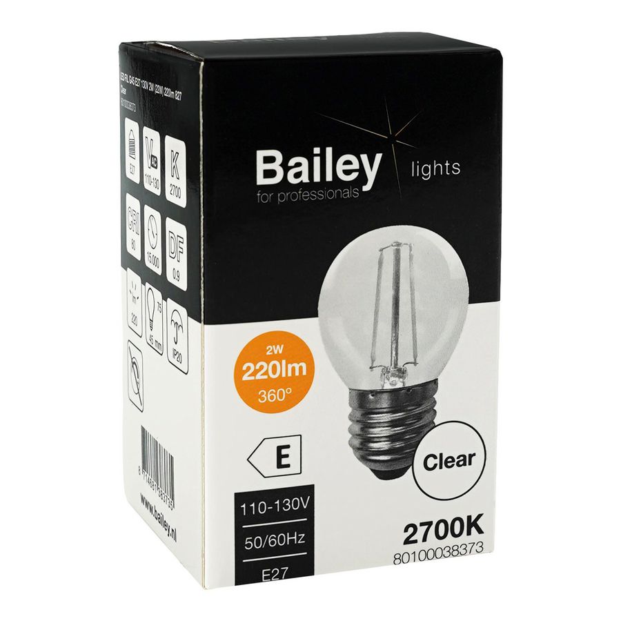 LED-lamp G45 CL FIL E27 130V 2W 22W 220lm 827 helder