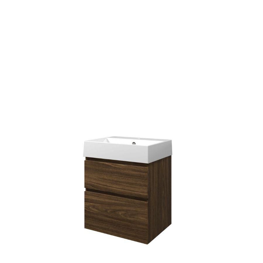 Set Proline porselein Loft wastafel wit zonder kraangat onderkast asymmetrisch cabana oak 60x46cm