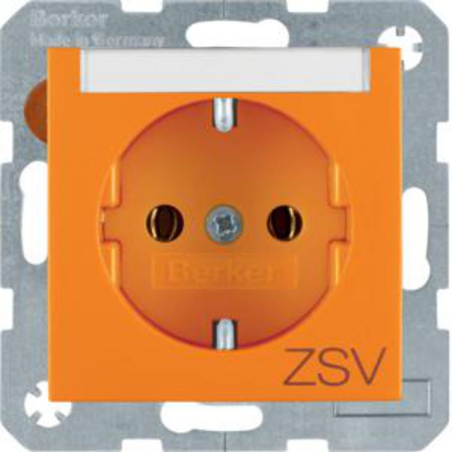 Wandcontactdoos opdruk tekstveld SCHUKO oranje mat S.1/B.7