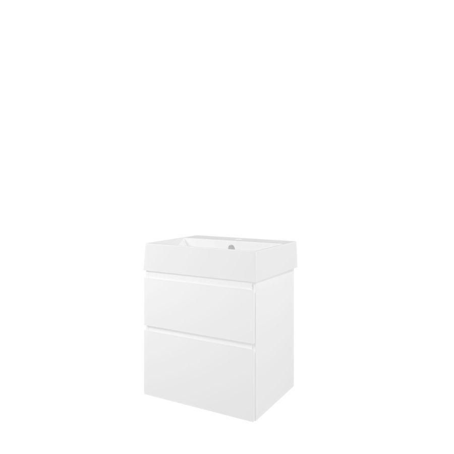 Set Proline porselein Loft wastafel wit zonder kraangat onderkast asymmetrisch mat wit 60x46cm