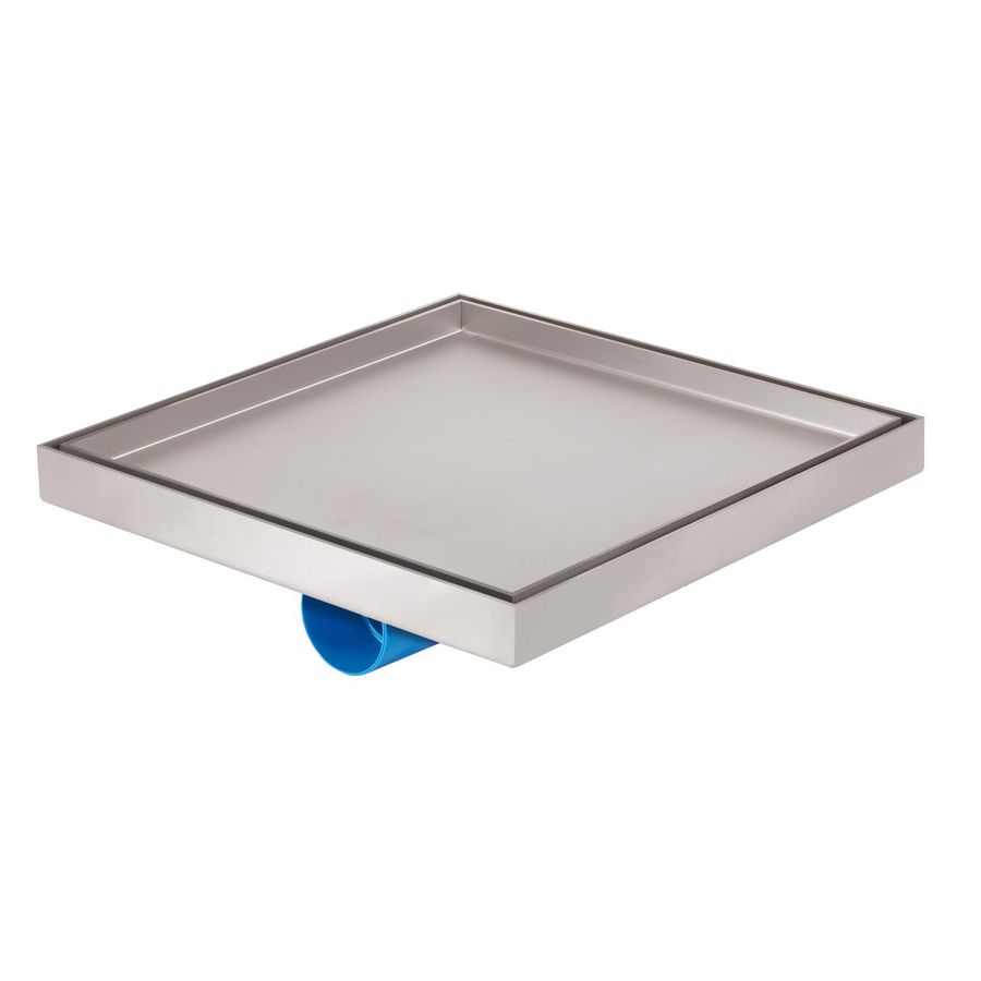 Tegelput 296x296mm RVS m.zijuitlaat/ingebouwde afvoer