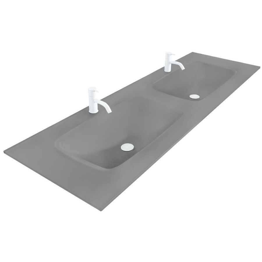 Wastafel 240 glas mat inox dark 120.5x46cm 2x kom met kraangaten (los besteld)