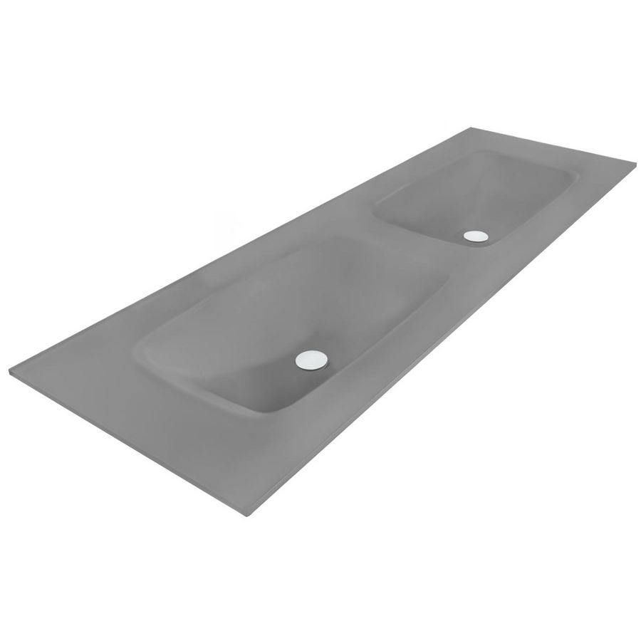 Wastafel 240 glas mat inox dark 180.5x46cm 2x kom zonder kraangaten (los besteld)