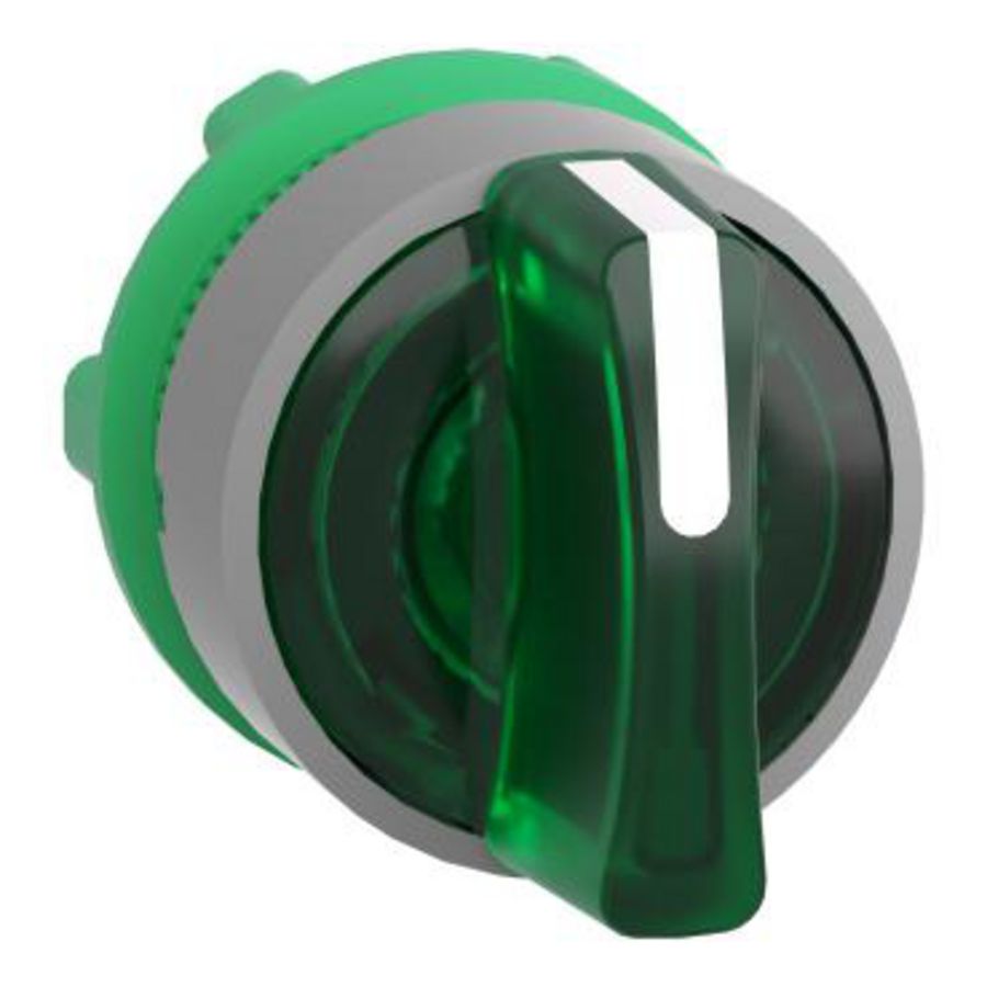 green illum selector switch head 3-pos return cent cp grey