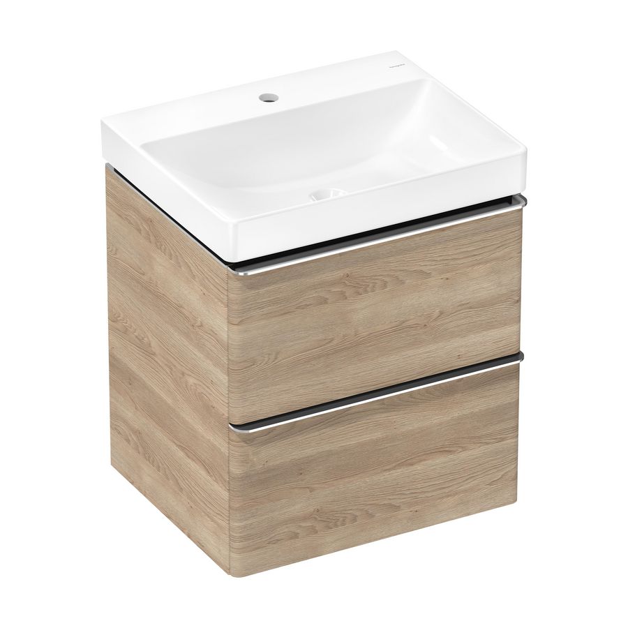 Badmeubel set Xelu Q Natural Oak 580/475 2 lades Chroom