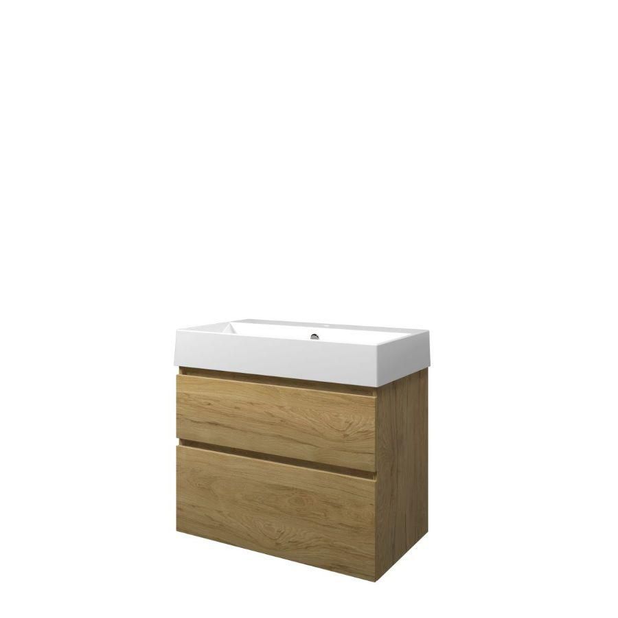 Set Proline porselein Loft wastafel wit met 1 kraangat onderkast asymmetrisch Ideal oak 80x46cm