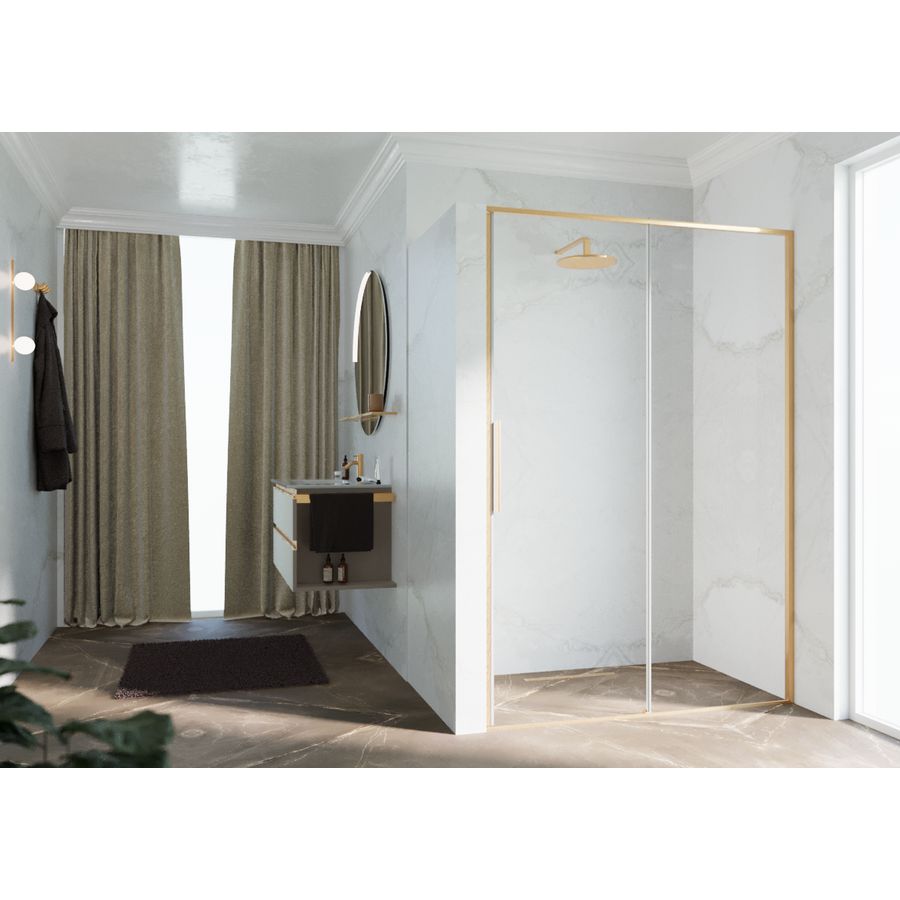 RIGA-2P schuifdeur in nis links 1060-1090x2000mm helder glas brushed gold