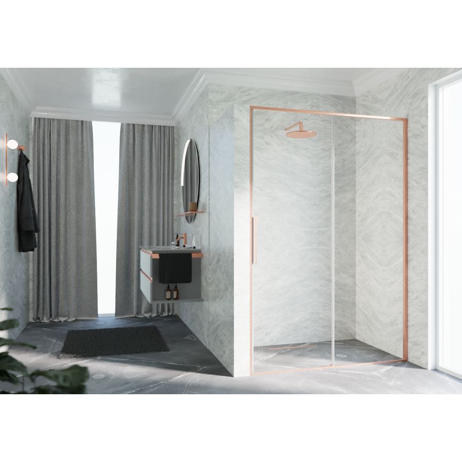 RIGA-2P schuifdeur in nis links 1060-1090x2000mm helder glas brushed red gold