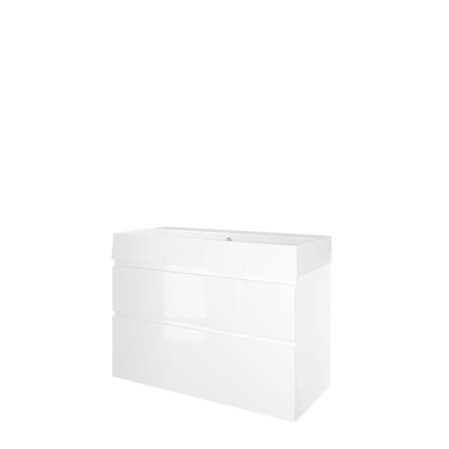Set Proline porselein Loft wastafel wit zonder kraangat onderkast asymmetrisch glans wit 100x46cm