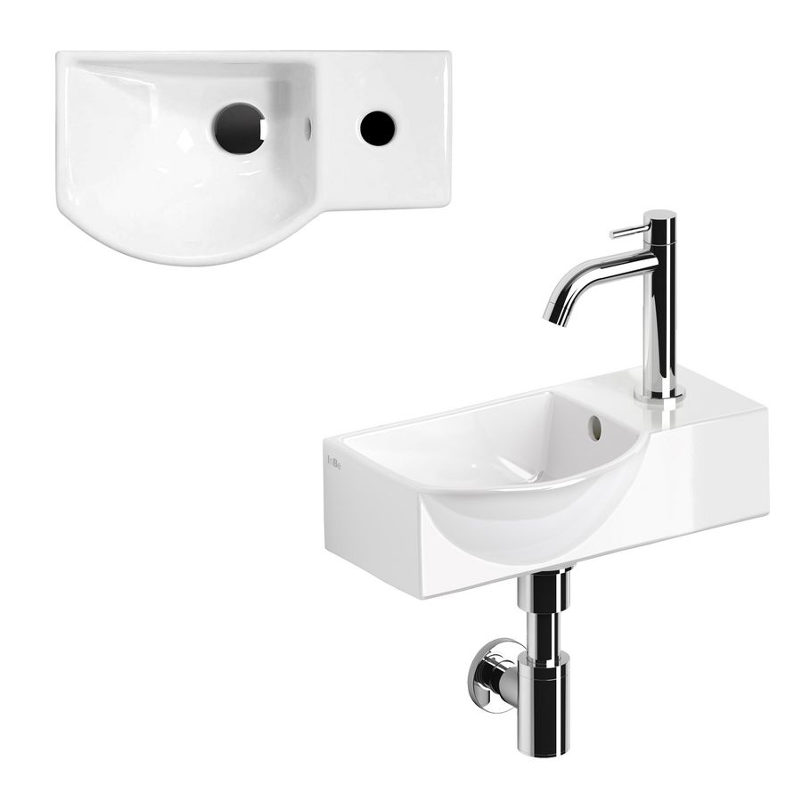 Fontein set 8 wit keramiek en chr. InBe