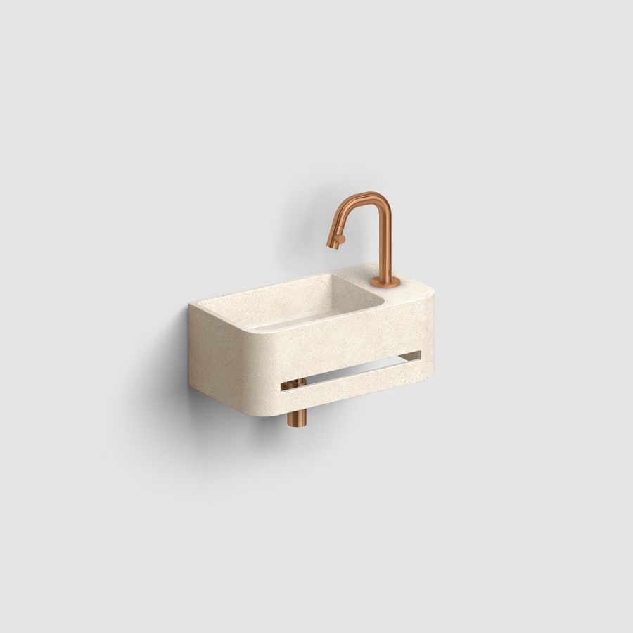 InBe 9 fontein 43x23cm. met handdoekhouder beige microrazzo beton kraangat rechts incl. afvoerplug