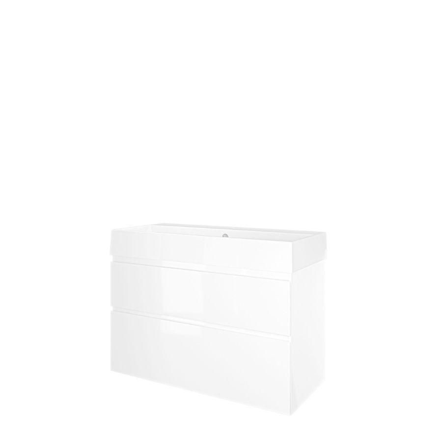 Set Proline porselein Loft wastafel wit met 1 kraangat onderkast asymmetrisch glans wit 100x46cm