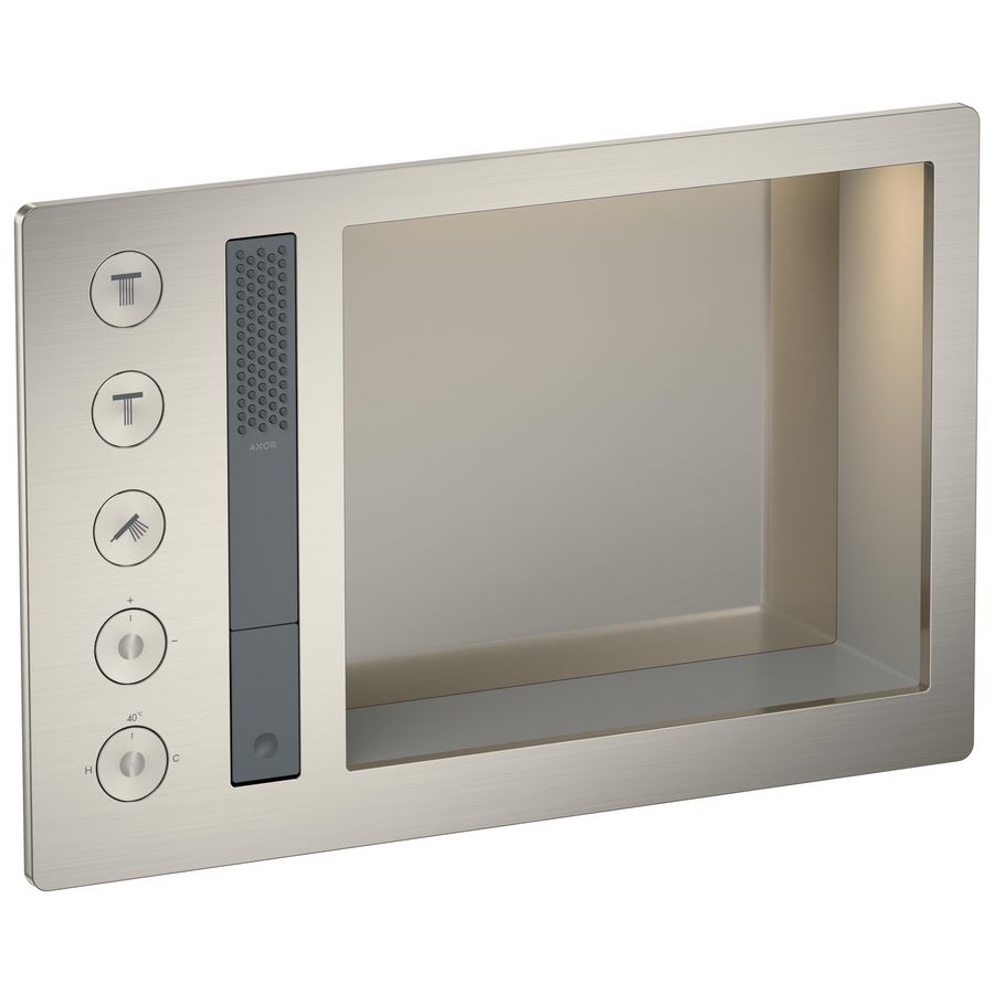 AXOR Incava Douchesysteem 600/390 met thermostaat voor 3 functies voor vrsie met licht RVS-look