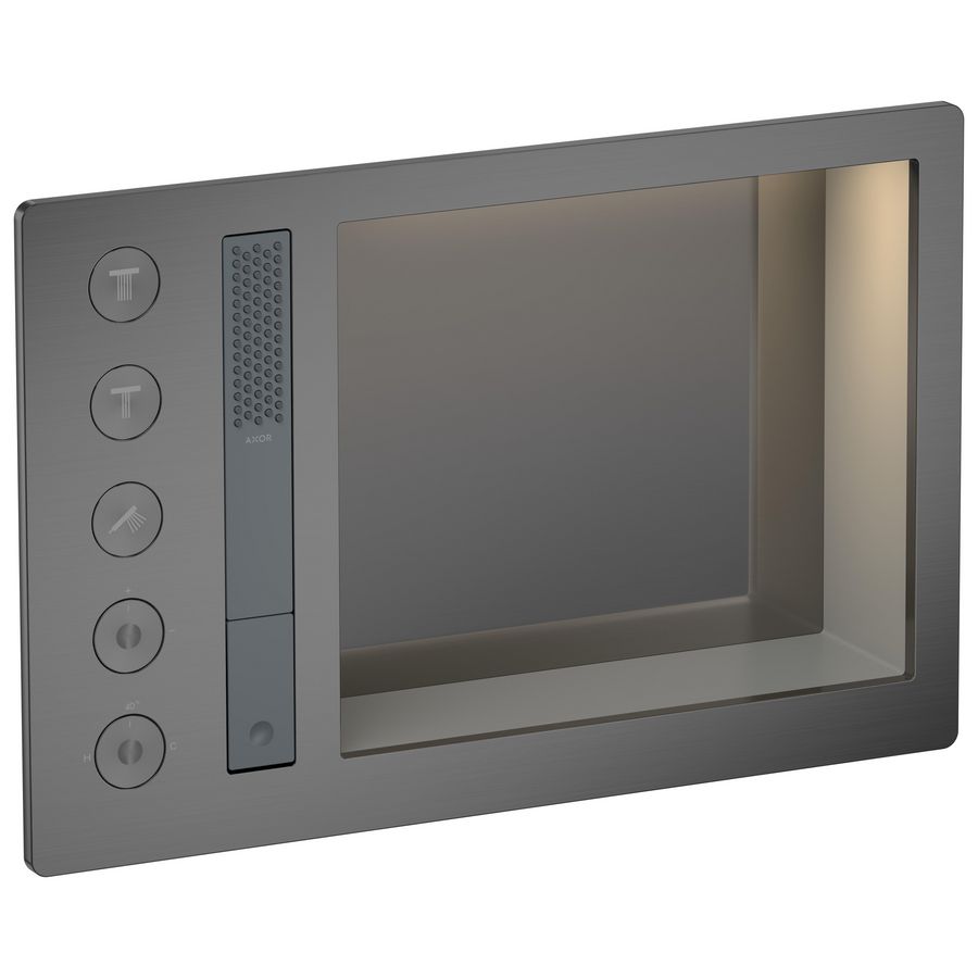 AXOR Incava Douchesysteem 600/390 met thermostaat voor 3 functies voor vrsie met licht Brushed Black Chrome