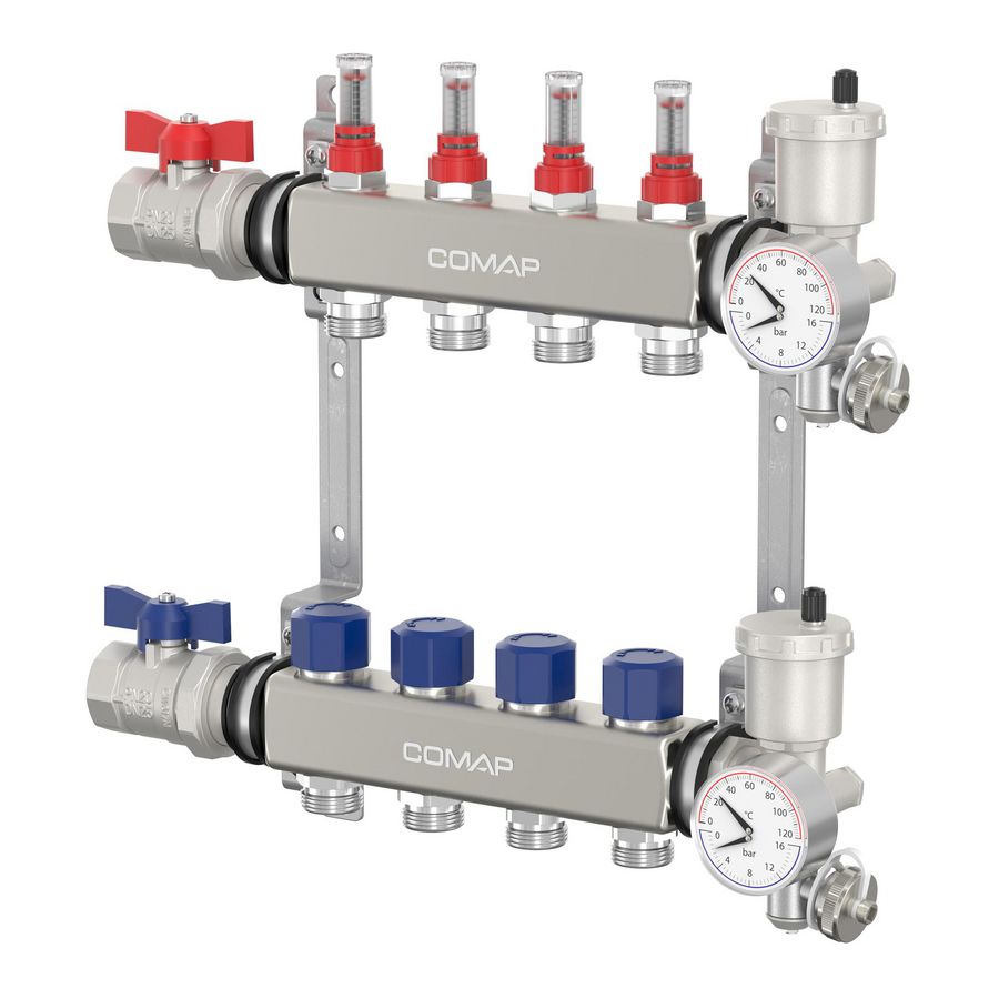 Vloerverwarmingsverdeler V9007C2 inox 10-groeps