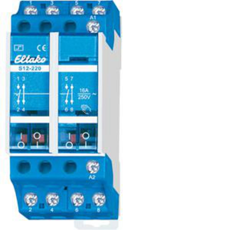 Impulsrelais 2 NO + 2 NC 16A/250V AC. Stuurspanning 230VAC