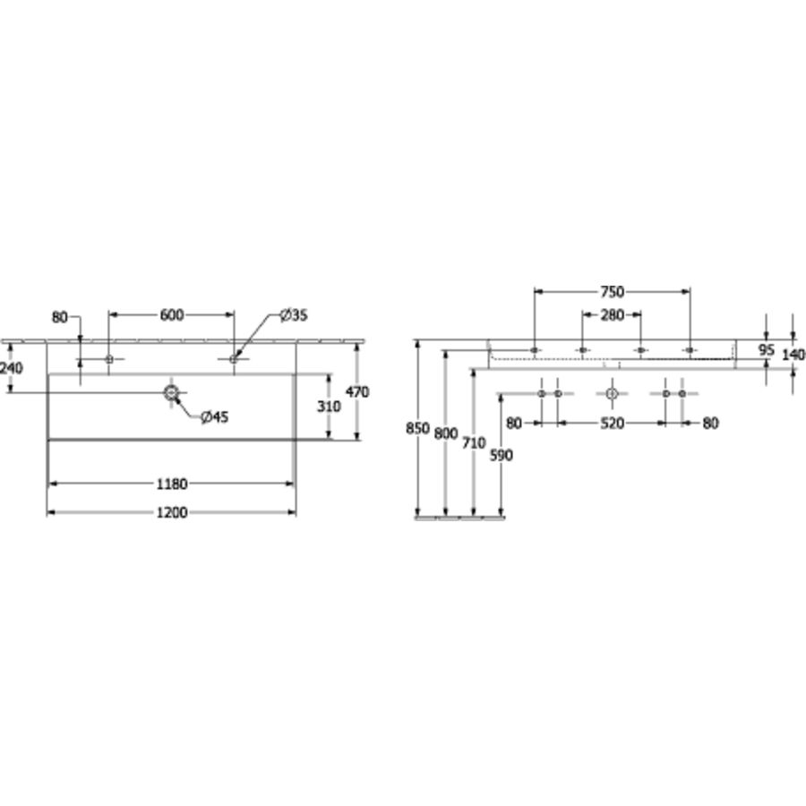 Wastafel Memento 2.0 1200x470mm 4A22C4R1