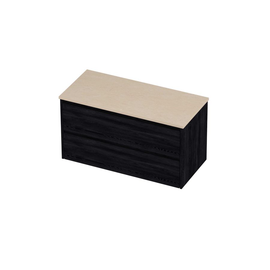 Deck Set Top afdekplaat hardsteen en onderkast symmetrisch 1000x460x550mm Sand stone/Black oak