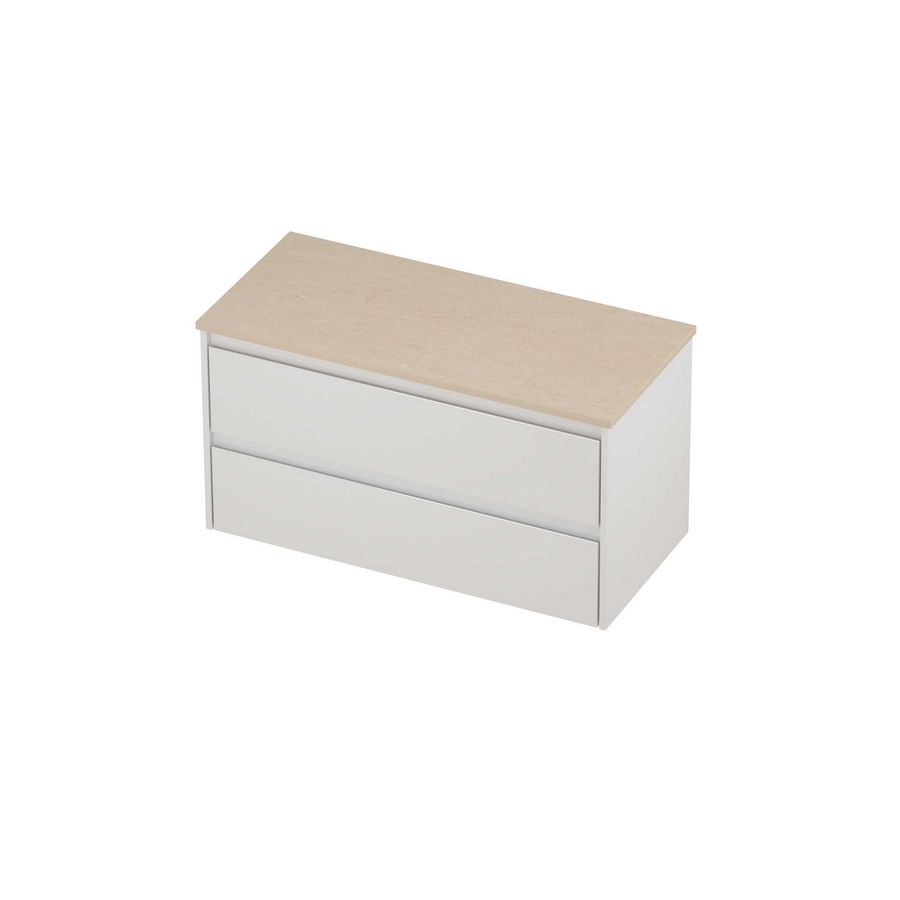 Deck Set Top afdekplaat hardsteen en onderkast symmetrisch 1000x460x550mm Sand stone/glans wit