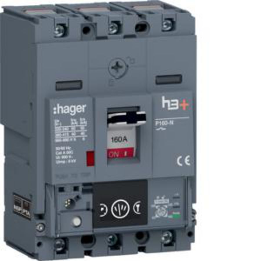 Vermogensautomaat h3+ P160 Energy 3P3D 160A 40kA kooiklem.