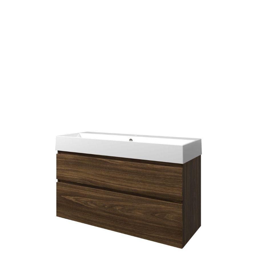Set Proline porselein Loft enkele wastafel wit met 1 kraangat onderkast asymmetrisch cabana oak 120x46cm