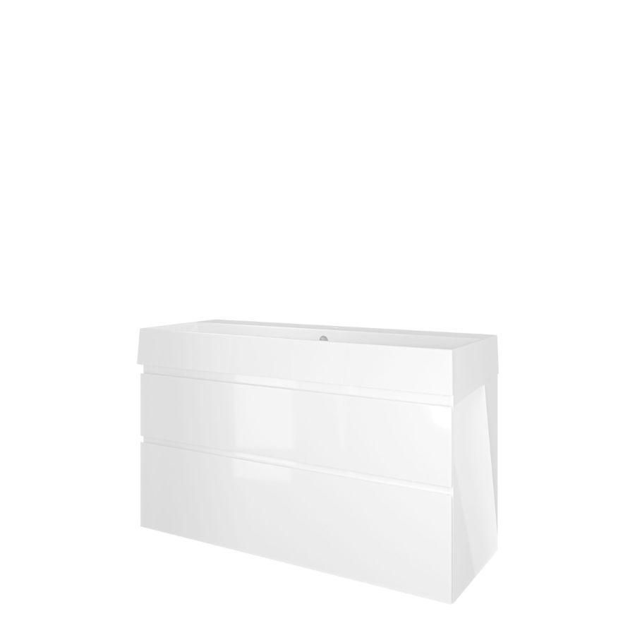 Set Proline porselein Loft enkele wastafel wit met 1 kraangat onderkast asymmetrisch glans wit 120x46cm