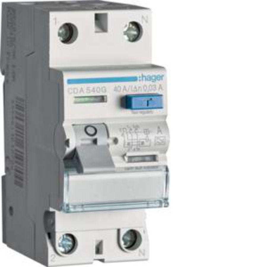 Aardlekschakelaar 2-polig 40A 30mA klasse A ongelijke klemhoogte