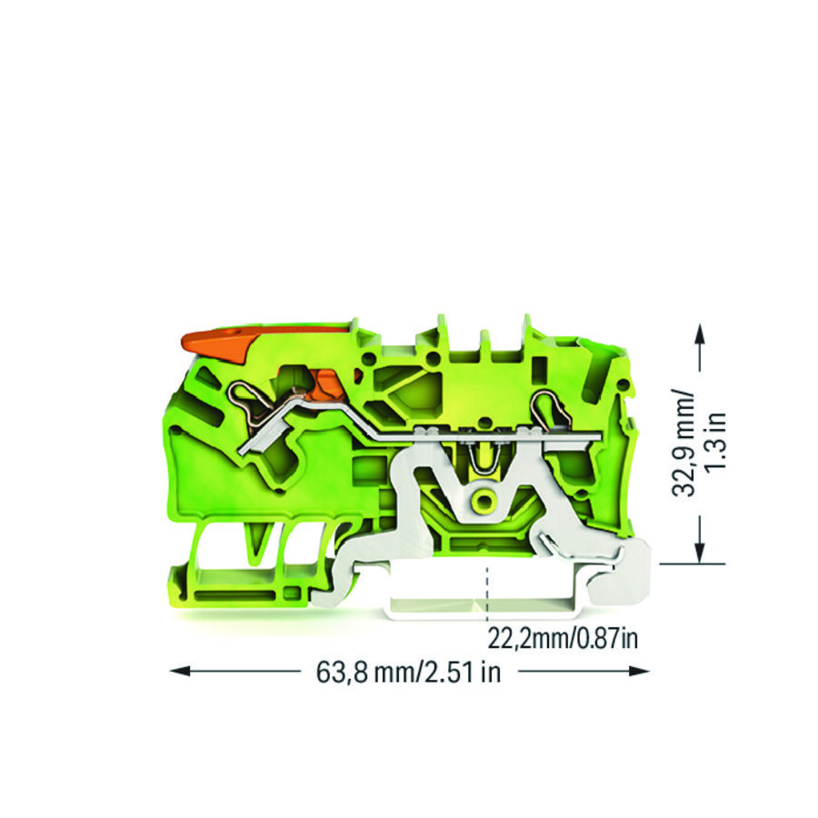 2-draads aardklem met hendel en 2,5mm² VVE=50
