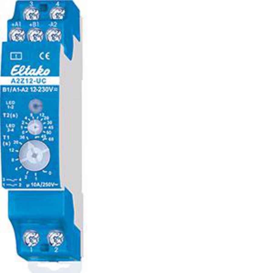 Instelbare 2-traps opkomvertragingrelais. 1+1 NO 10A/250V AC