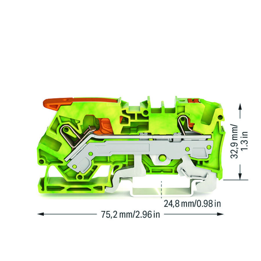 2-draads aardklem met hendel en Druk 6mm² VVE=25